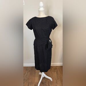VTG Henry Lee 50s/60s Black Cotton Eyelet Lace Dress Sz S/M